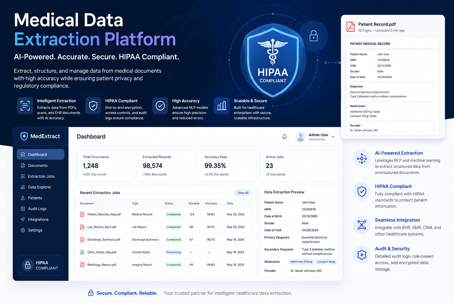 Medical Data Extraction Platform (HIPAA Compliant)